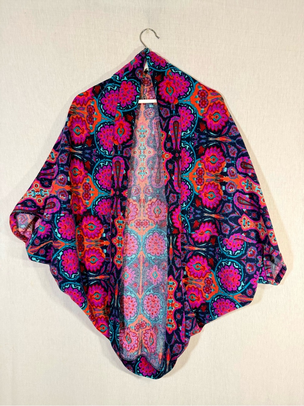 Vibrant Floral Kimono-Style Women's Sweater cocoon cozy wrap- Multi Pink